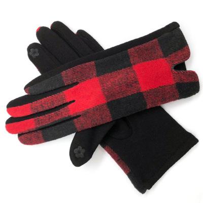 China Black and White Winter Warmth Touchscreen Warmth Winter Buffalo Plaid Christmas Monogram Tartan Plaid Woolen Gloves for sale