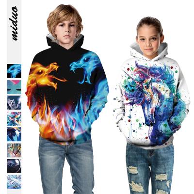 China Hot Selling Brand Anti-Shrink Digital Printing Loose Children's Fashion Unicorn 3D Long Sleeve Hooded Hoodie for sale