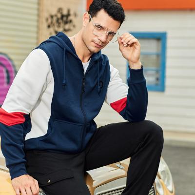 China Anti-pilling new Autumn European size sports leisure color zipper color contrast plus size men's tracksuit for sale