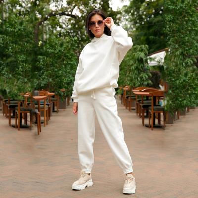 China New Viable Autumn Winter Fashion Solid Color Customized Two Piece Hoodie And Pants Set For Women for sale