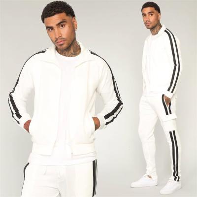 China Fashion Anti-Static Men's Suit Anti-Static Stripe Patchwork Plain Hoodie And Jogger Sweatsuit Set Two-Piece Tracksuit for sale