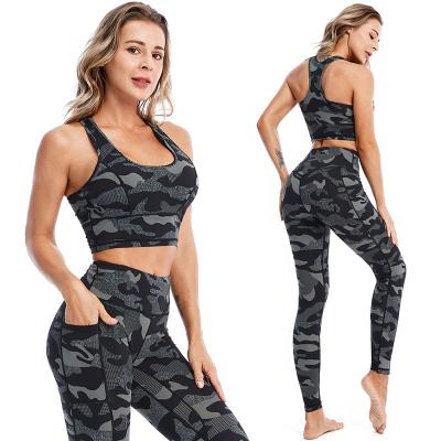 China Wholesale New Breathable Yoga Suit Women Camouflage Printing Yoga Pants Sports Invest Bra Suit Fitness Yoga Wear Two Piece Set for sale