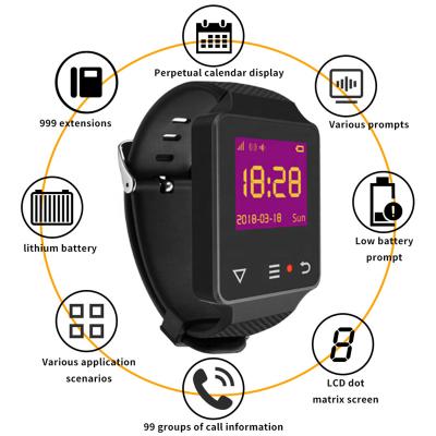 China Plastic Waiter Service Restaurant Vibrating Pager Waterproof Watch Wrist Receiver ABS+PC Radio Calling Bell FEILINGCALL for sale