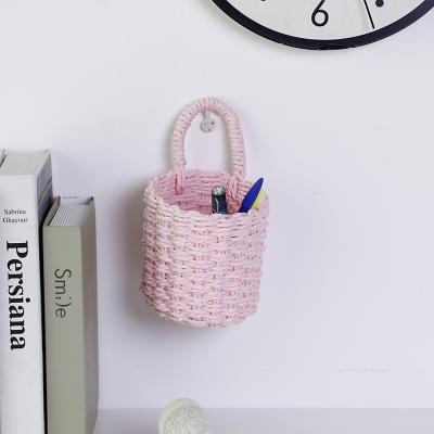 China Durable And Eco-friendly Hanging Paper Rope Storage Box Dormitory Bathroom Storage Basket Japanese Style Small Main Basket for sale