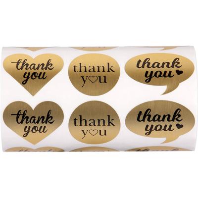 China Wholesale Customized Adhesive Round Heart Disposable Reusable Removable Sticker Wrapping Paper Design Thank You Sticker Roll for sale