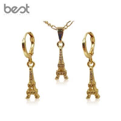 China Fashion Romantic Gold Plated Custom Jewelry Necklace, Eiffel Tower, Jewelry Set Earring Pendant Necklace Three Piece Set for sale