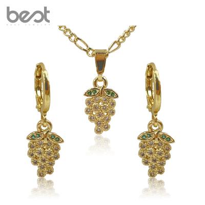 China 2022 New Cute Fashion 18k Gold and Silver Plated Multi-zircon Grape Necklace and Earring Jewelry Set for sale