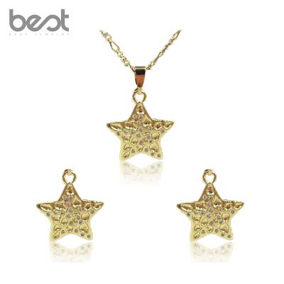 China 2022 cute new design yellow gold moon and star necklace and earring sets with white stone jewelry set for ladies for sale