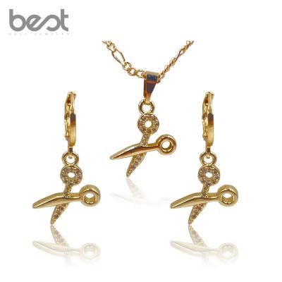 China China Manufacturer Cute Hot Sale Lady Gold Plating Cute Scissor Shape Design Fashion Ad Jewelry Sets for sale