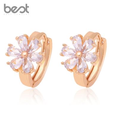 China Top Selling FASHIONABLE 18k Gold Huggie Earrings Color Flower Stone Earrings 18k Gold Zirconia Huggie Earring High Quality for sale