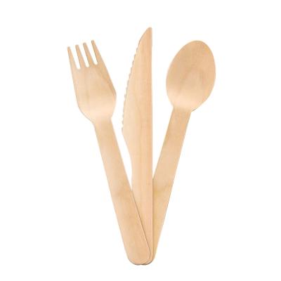 China Camping Disposable Utensils Wooden Cutlery Set Wooden Forks Spoons Knife Set Cutlery Talher Kit for sale