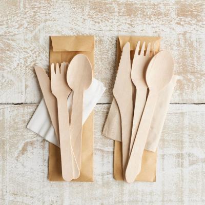 China China Wood Cutlery Tableware Camping Wood Cutlery Fork/Spoon/Knife Cutlery Set With Napkin for sale