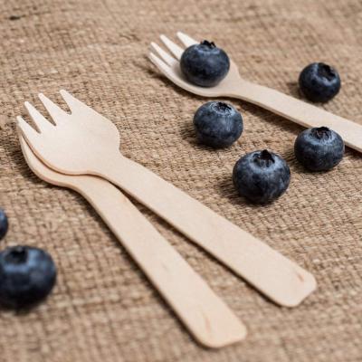 China Mini Wooden Spork Biodegradable Compostable Birchwood Camping Disposable Fruit Fork Spoon for sale