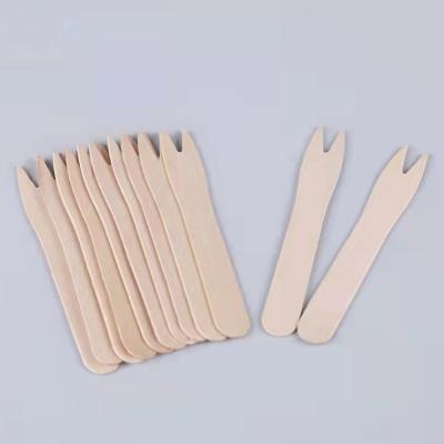 China Disposable Mini Portable Disposable Small Cocktail Fork Environmental Protection Cake Fruit Wooden Fork for sale