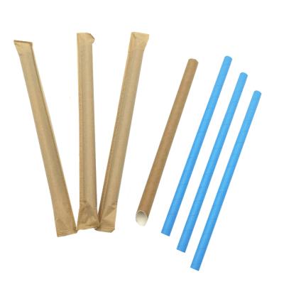 China Disposable Kraft Paper Bubble Tea Paper Straws 12mm Wrapped Customized Biodegradable Milk Tea Paper Straws for sale