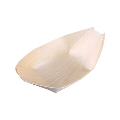 China Disposable Disposable Sushi Takeout Boat Shaped Tray Disposable Wood Plate For Tekne Tepsi Food Container for sale