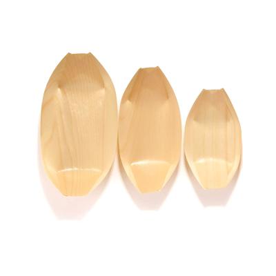 China Disposable Disposable Takoyaki Wooden Boat Plates Food Grade Pine Sushi Boat Wooden Food Tray Barco Para Sushi for sale