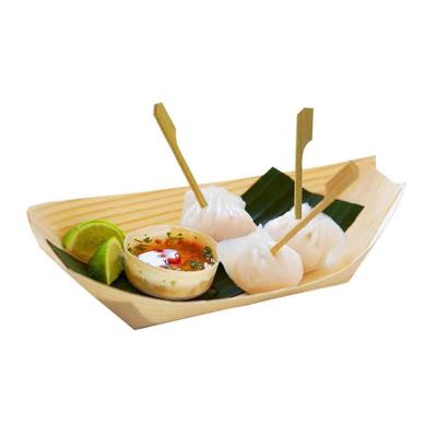 China 115mm Disposable Wooden Tray Sushi Container Wooden Boat Plates Japanese Sushi for sale