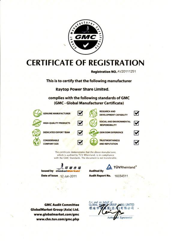 TUV-GMC Certificate - RAYTOP POWER SHARE LIMITED