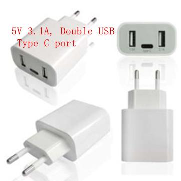 China Double USB Type C Port Universal Usb Travel Charger USB Wall Charger 5V 3.1A for sale