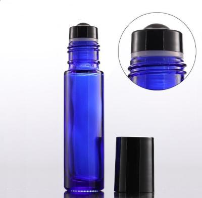 China Personal Care Perfume Glass Bottle, New Anti-fall Black Steel Ball Blue Roller Bottle, Transparent Brown Bottle for sale