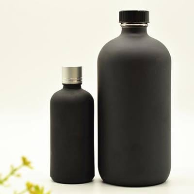 China Black Beverage Boston Round Glass Bottle Wine Bottle Beverage Juice Bottle for sale