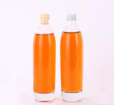 China Thick Bottom 330ml 500ml Round Cylinder Flint Glass Bottle Fruit Vinegar Liquor Liquor Bottle With Wooden Or Screw Top for sale