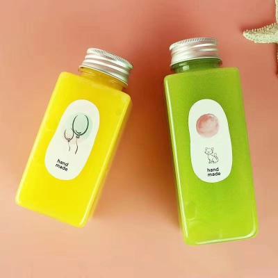 China Package 300ml, 400ml 500ml Square Pet Bottle Plastic Pet Material With Aluminum Lid for sale