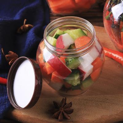 China Plastic transparent food storage jar 350ml 500ml 800ml PET material kimchi jar wine sauce, jars marine for sale