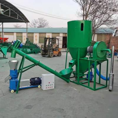 China Three In A Line Animal Feed Chicken Fish Livestock Crusher Mixer Pellet Machine for sale