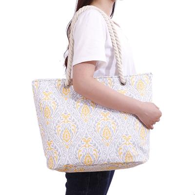 China New Reusable Women's Shopping Bag Casual Messenger Printed Backpack Fashion Shoulder Bag Cotton Canvas Portable Beach Bag for sale