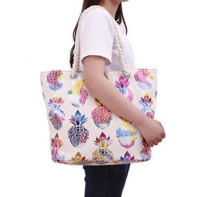 China New Reusable Women's Shopping Bag Casual Messenger Printed Backpack Fashion Shoulder Bag Cotton Canvas Portable Beach Bag for sale