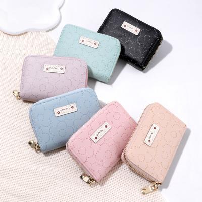 China High Quality Cute Flower Printed Card Holder Fashion Women's Smooth Zipper Wallet PU Credit Card ID Holder Leather Mini Purse for sale