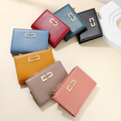 China Holding Card Holder Wallet PU Leather Short Wallet Stitching Styles 2 Times Luxury Women Money Fashion Girls Invent Money Clip Wallet for sale