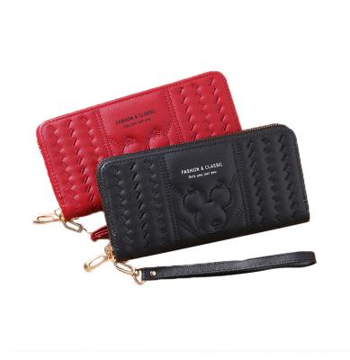 China Holding Cash Money Coin Card Hot Sale Women Grab Wallet Card Holder Popular Wrist Strap Long Zipper Bag Fashion Embroidered Cheap Phone Bag Leather Factory for sale