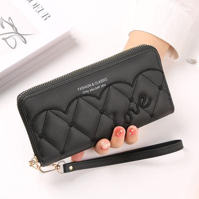 China Hold Cash Money Card Fashion Ladies Wallet PU Embroidered Clutch Bag Factory New Affordable Wholesale Leather Zipper Bag Wallet Card Holder for sale