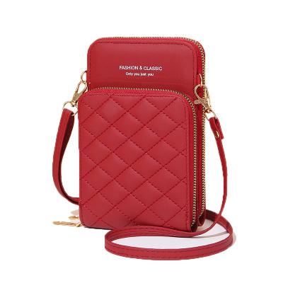 China New Waterproof Women's PU Cell Phone Bag Cross - Messenger Bag Daily Mini Zipper Clutch Bag Durable Body Fashion Embroidered Shoulder Bag for sale