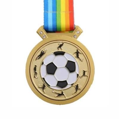 China Custom Soccer Medals Engravable / Gold Football Medal with Free Lanyard for sale