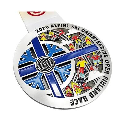 China 3″ 76mm Zinc Alloy Winter Skiing Metallic Christmas Running Medals Ski Race Award for sale