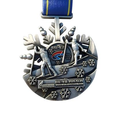 China 3″ 76mm Customized Zinc Alloy Winter Skiing Metallic Event Medals Christmas Ski Race Award for sale