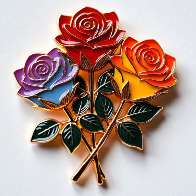 China Zinc Alloy Rose Bouquet Fridge Magnet With Metallic Leaves for sale