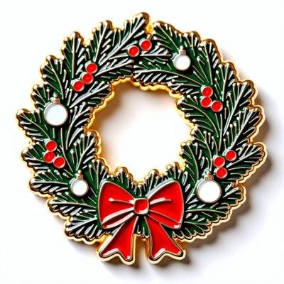 China Christmas Wreath Fridge Magnet with Pine, Berries, and Bow for sale