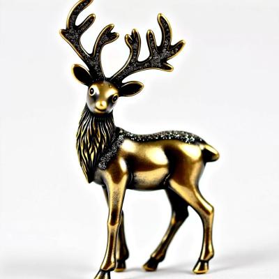 China Antique Metallic Plating Reindeer Ornament With Glitter Accents for sale