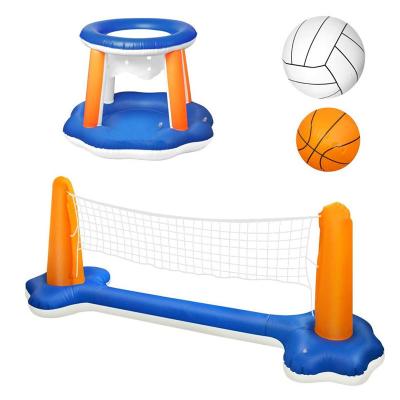 China Kids Fun Toys Hot Sale 2in1 Summer Pool Game InGflatable Multiplayer Water Volleyball Rack Basketball Hoop Toy for sale