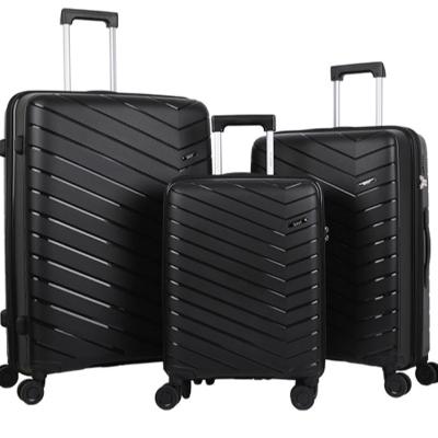 China Fashionable Hand Travel Koffer Suitcase Luggage Sets 3 Pcs Style Spinner Lock Luxury Black Color Unisex Material for sale