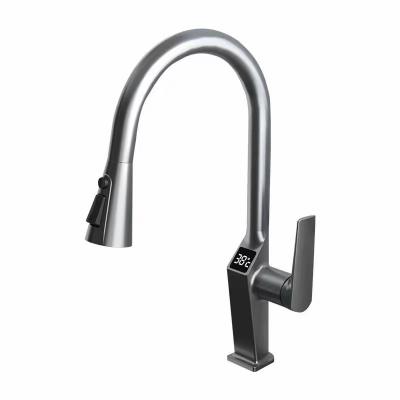 China Pull out spray kitchen pull out faucet, cold/heat mixing, straightener and shower and spray discharge type, with LED indicator, 4 color for sale