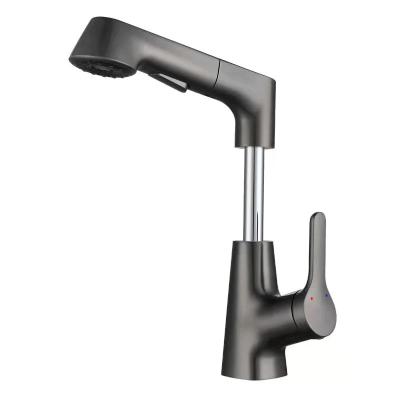 China Pull out rotary jet and lift faucet with 2 water outlet modes for sale