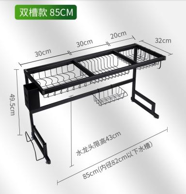 China WESDA 2 Tier 85cm Kitchen Black Metal Kitchen Storage Racks Organizer Over Sink Dish Basket Drying Rack for sale