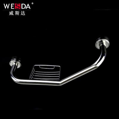 China Stainless Steel Bathroom Accessories Stainless Steel Grab Bar For Disabled Handicap With Basket 0127 for sale