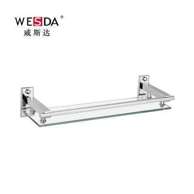 China Wesda Bathroom Glass Accessory Wall Mount Glass Shelf With Stainless Steel Border for sale